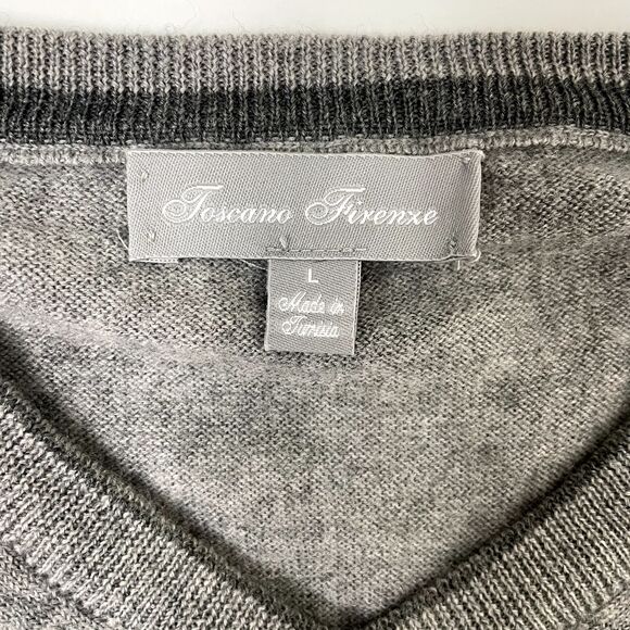 Toscano Men's Firenze 100% Merino Wool Sz Large Gray V-Neck Sweater Vest Thin - Picture 2 of 7